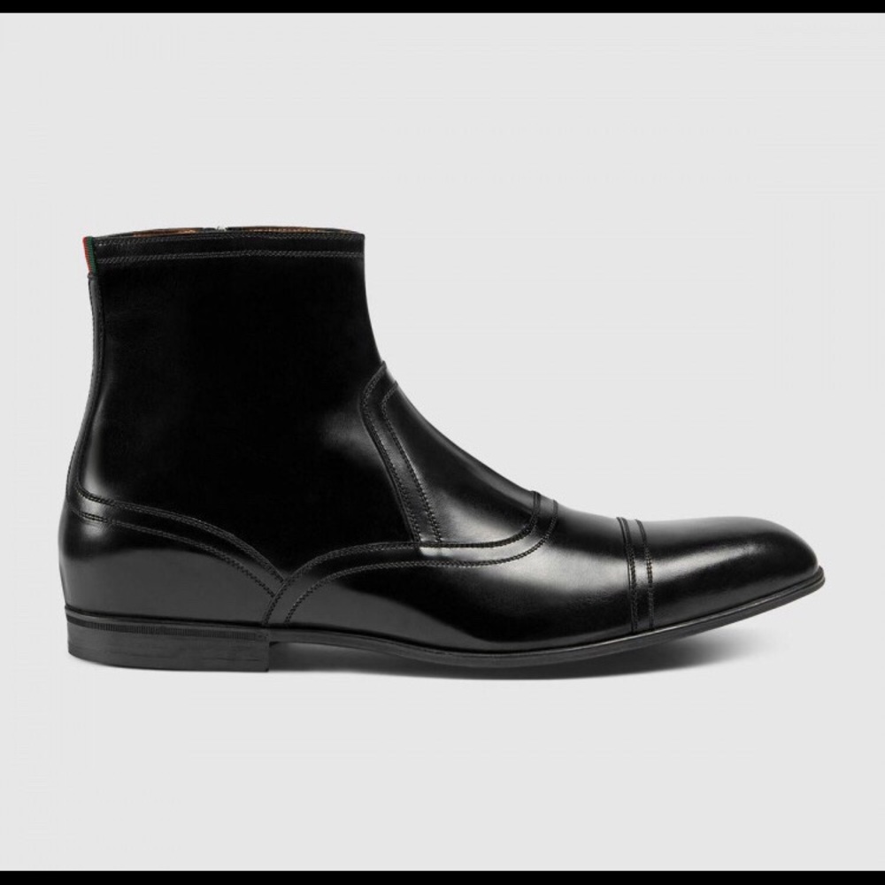 NEW $980 GUCCI BLACK LEATHER WEB STRIPED BOOTS